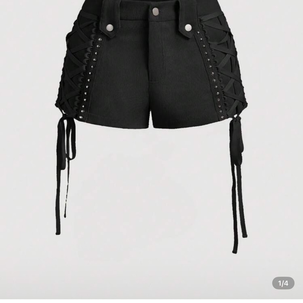 Stylish Black Lace-Up Women's Jean Shorts